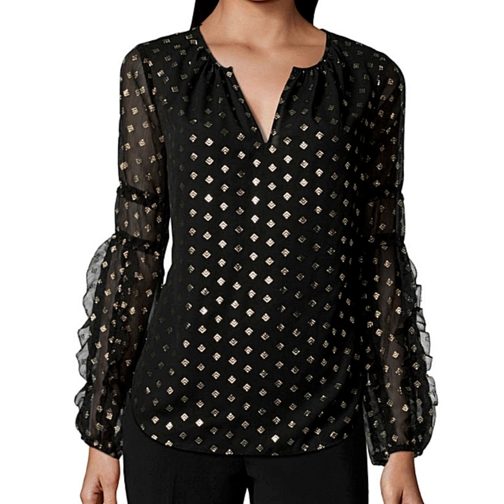 Chiffon Blouse with Shiny Gold Foil Print